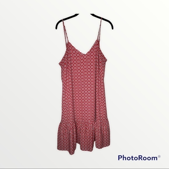 J CREW Red Printed Ruffle Hem Midi Dress, Size 14 - Picture 9 of 10